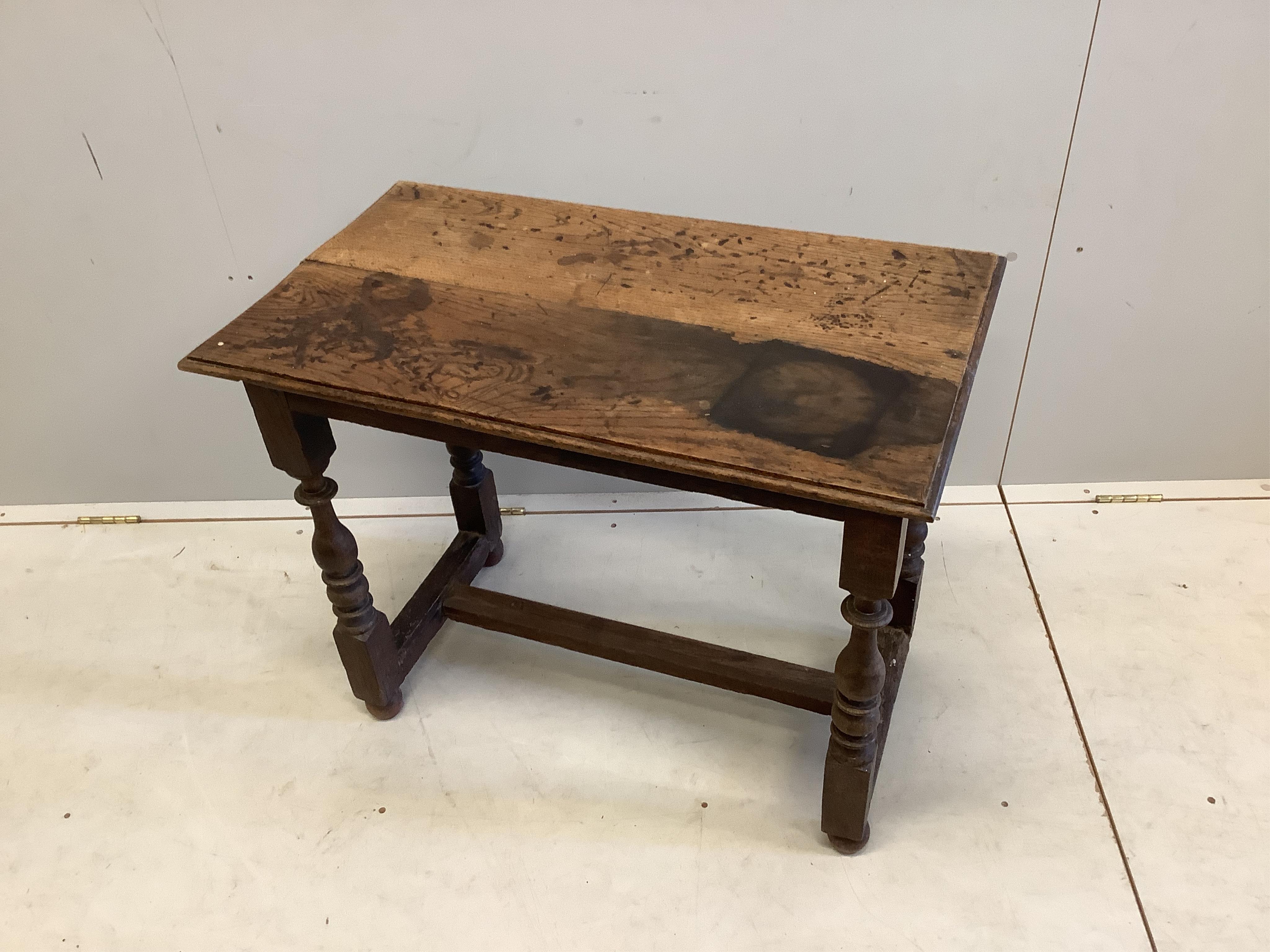 An 18th century and later rectangular oak side table, width 81cm, depth 47cm, height 65cm